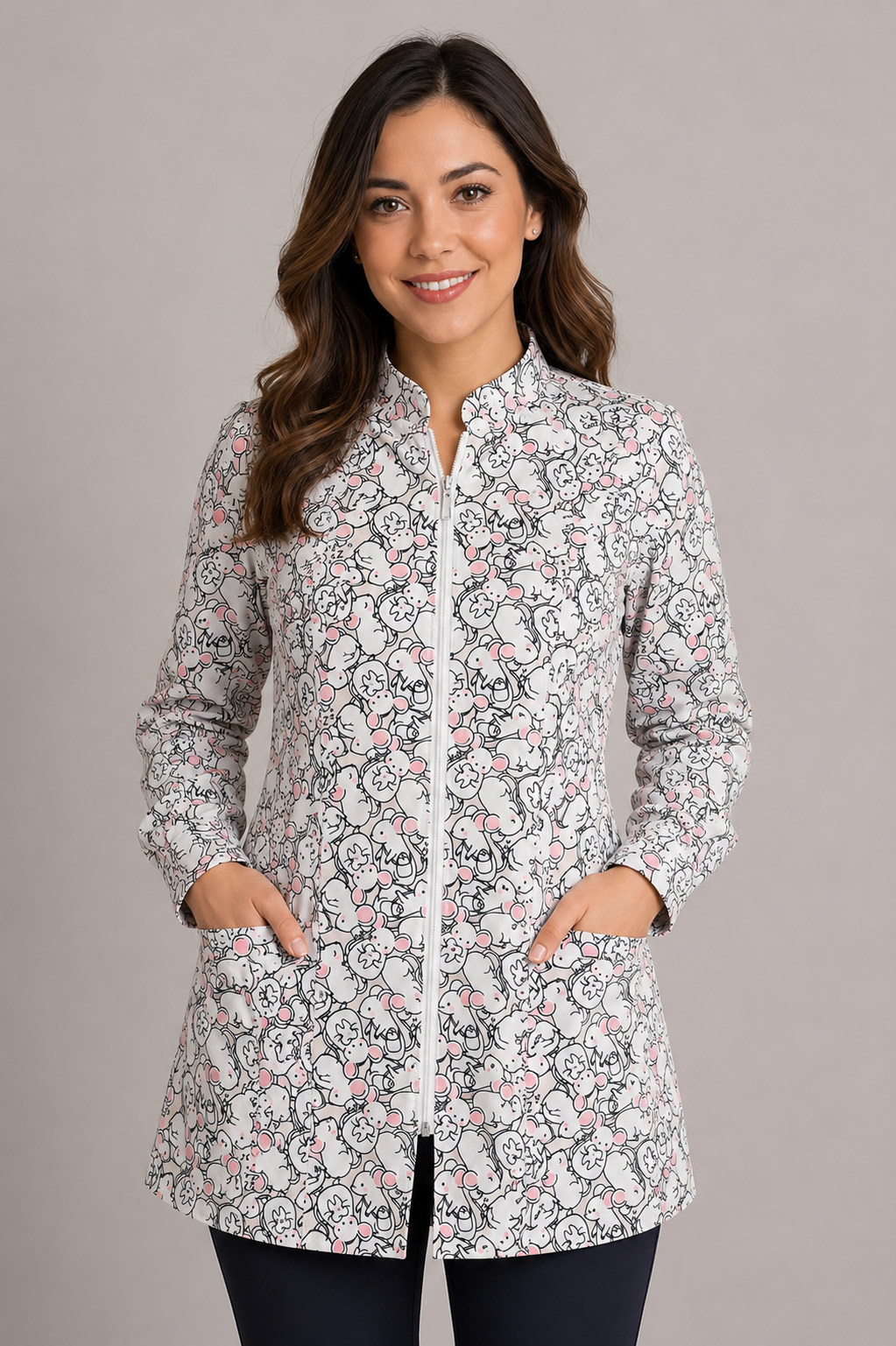 Bata Lux Estampada Dama - Ratón Blanco
