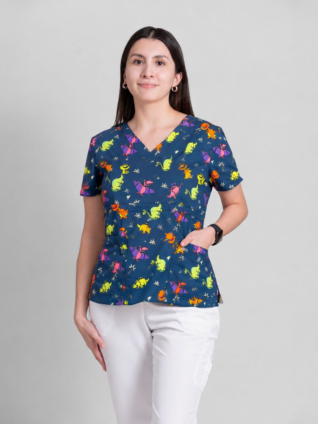 Filipina Quirúrgica de Mujer Oaxaca Estampada - Dinosaurio